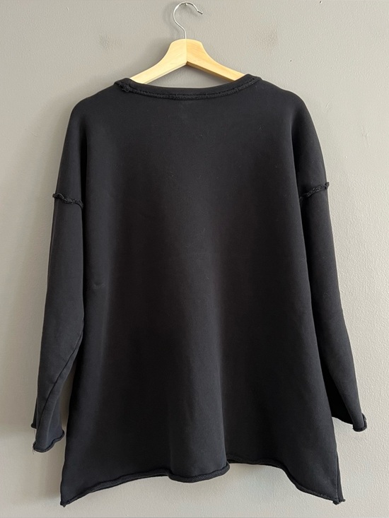 Eileen Fisher Organic Cotton Terry Tunic Black Small Boxy Oversized Raw Edge - Picture 2 of 11